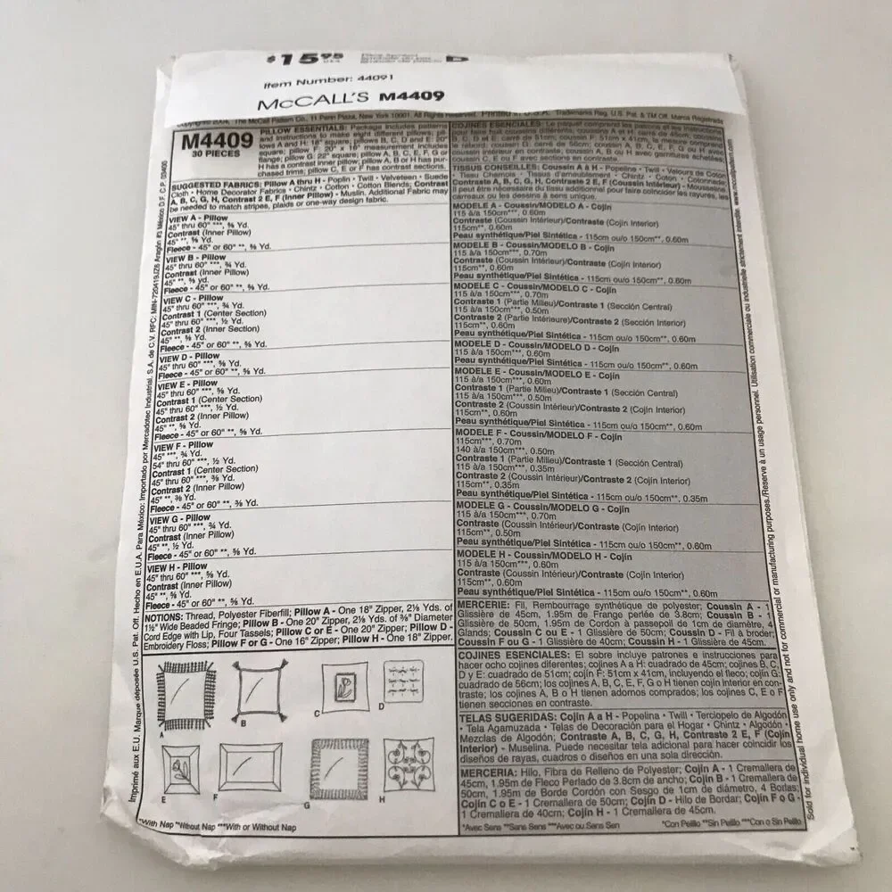#M4409 McCalls home decor pillows sewing pattern
